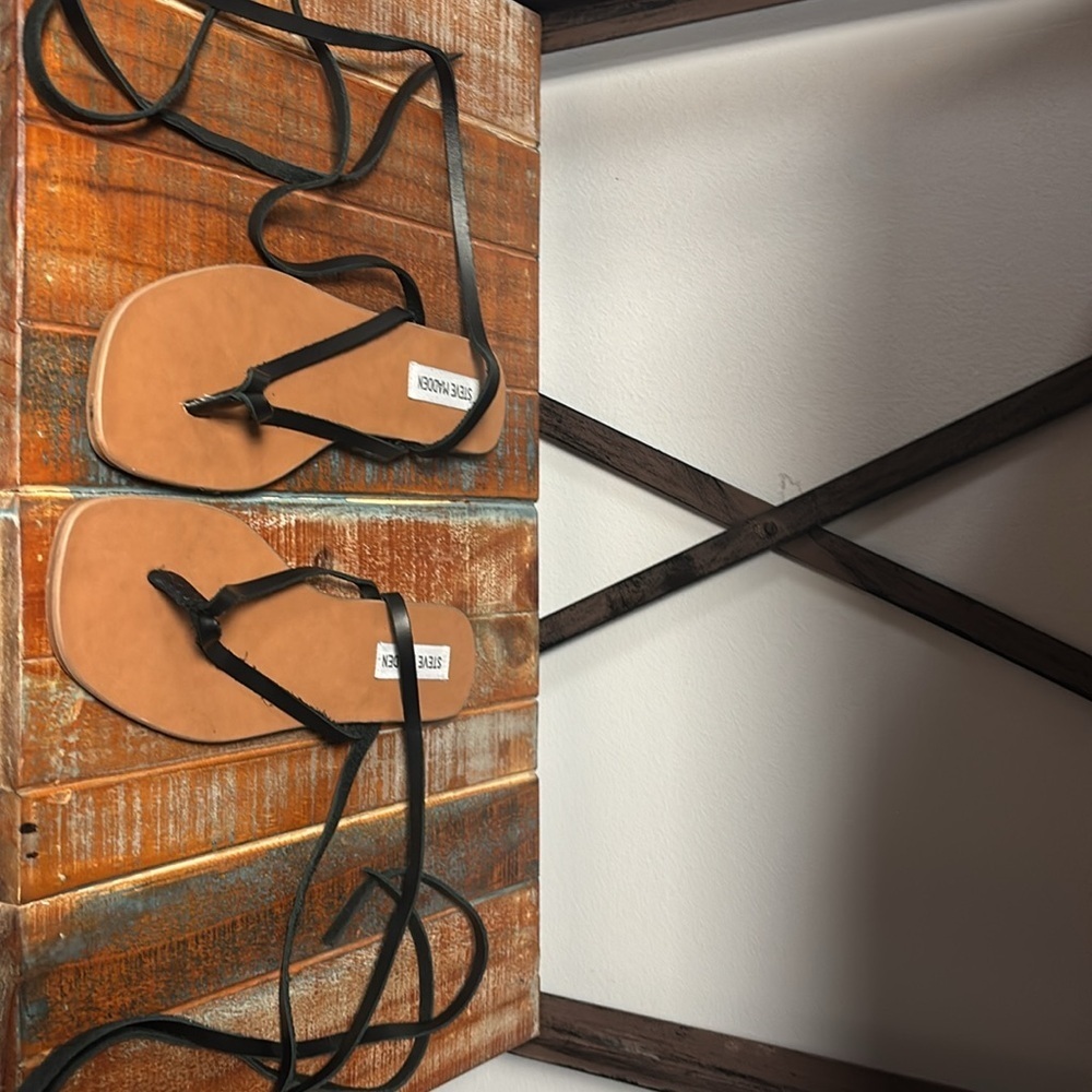 Steve Madden Black and Tan Stappy Women's Sandals - Picture 3 of 6